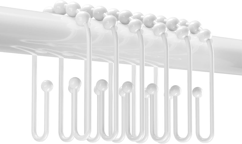 Resze U Shaped Shower Curtain Hooks Rings,12 Pcs Durable Rust Resistant Metal Shower Hooks, Double Glide Smoothly Anti-Drop Shower Rings for Shower Curtain Rod, White - Image 1